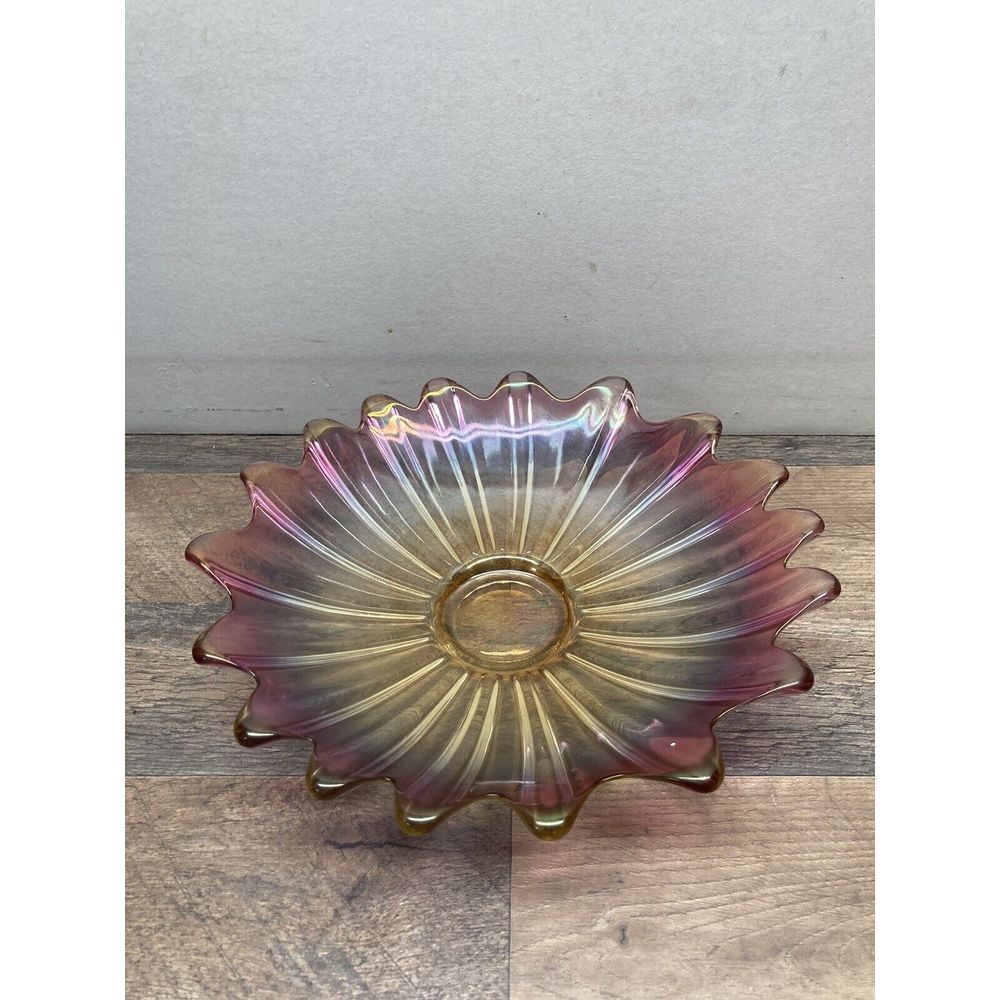 Vtg Art Glass Bowl Display Dish Starburst Celestial Carnival Federal Art Nouveau